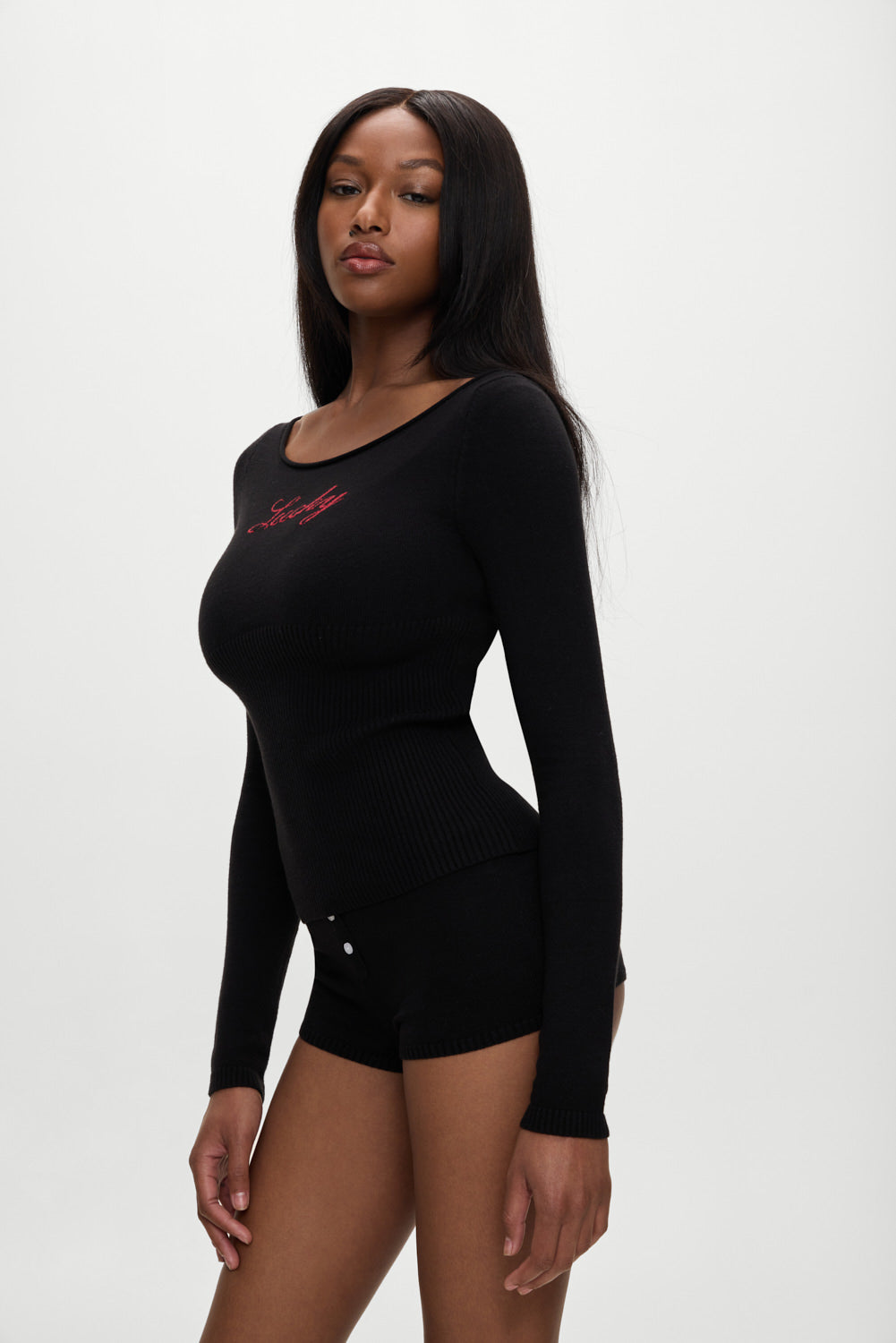 Frankies Bikinis sale x BELLA HADID Theo Knit Sweater - Lone Star Black