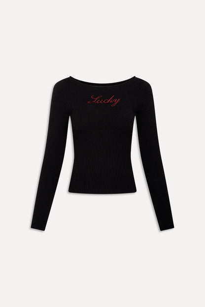 Frankies Bikinis sale x BELLA HADID Theo Knit Sweater - Lone Star Black