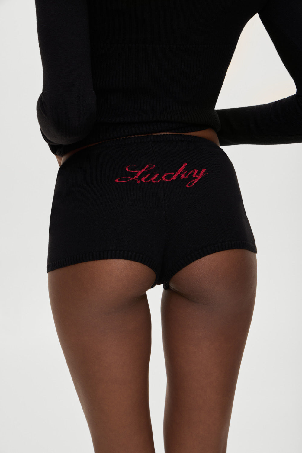 Frankies Bikinis sale x BELLA HADID Bradley Knit Booty Shorts - Lone Star Black