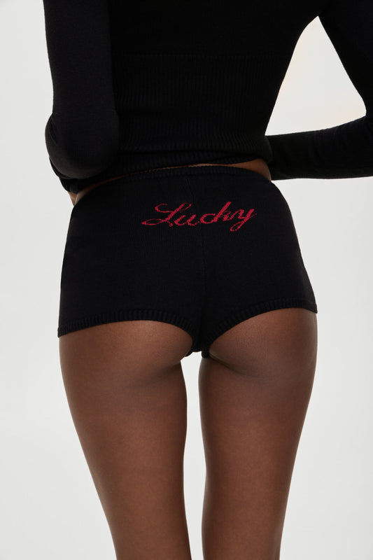 Frankies Bikinis sale x BELLA HADID Bradley Knit Booty Shorts - Lone Star Black