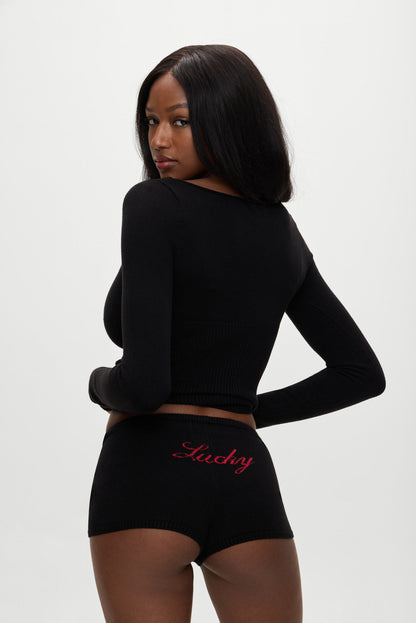 Frankies Bikinis sale x BELLA HADID Bradley Knit Booty Shorts - Lone Star Black