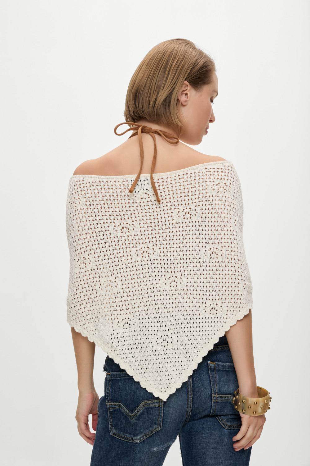Frankies Bikinis sale x BELLA HADID Western Crochet Poncho - White