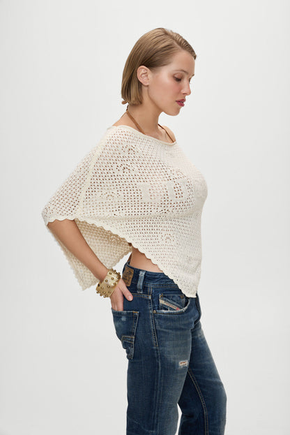 Frankies Bikinis sale x BELLA HADID Western Crochet Poncho - White