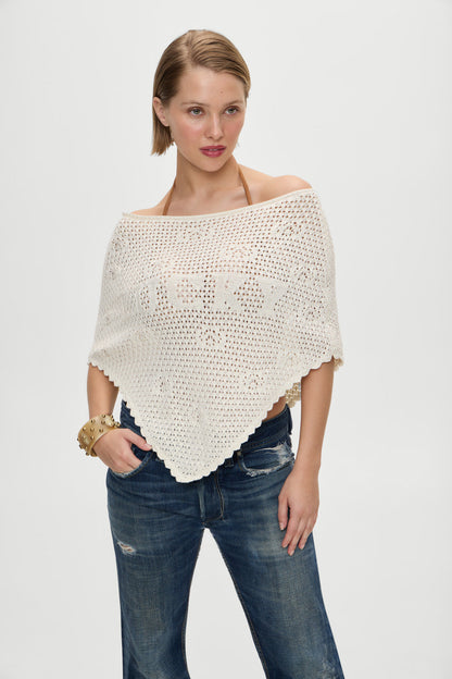 Frankies Bikinis sale x BELLA HADID Western Crochet Poncho - White