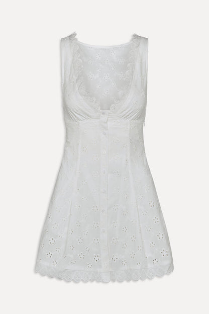 Frankies Bikinis sale x BELLA HADID Farm Eyelet Mini Dress - Salt Air Eyelet