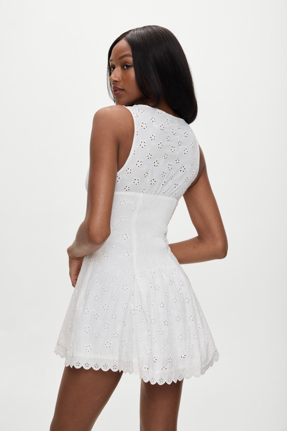 Frankies Bikinis sale x BELLA HADID Farm Eyelet Mini Dress - Salt Air Eyelet