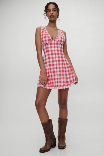 Frankies Bikinis sale x BELLA HADID Farm Gingham Mini Dress - Malibu Picnic
