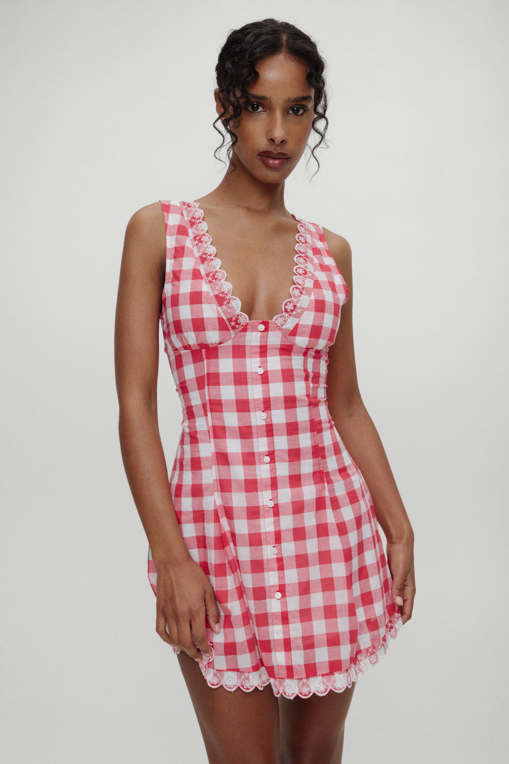 Frankies Bikinis sale x BELLA HADID Farm Gingham Mini Dress - Malibu Picnic