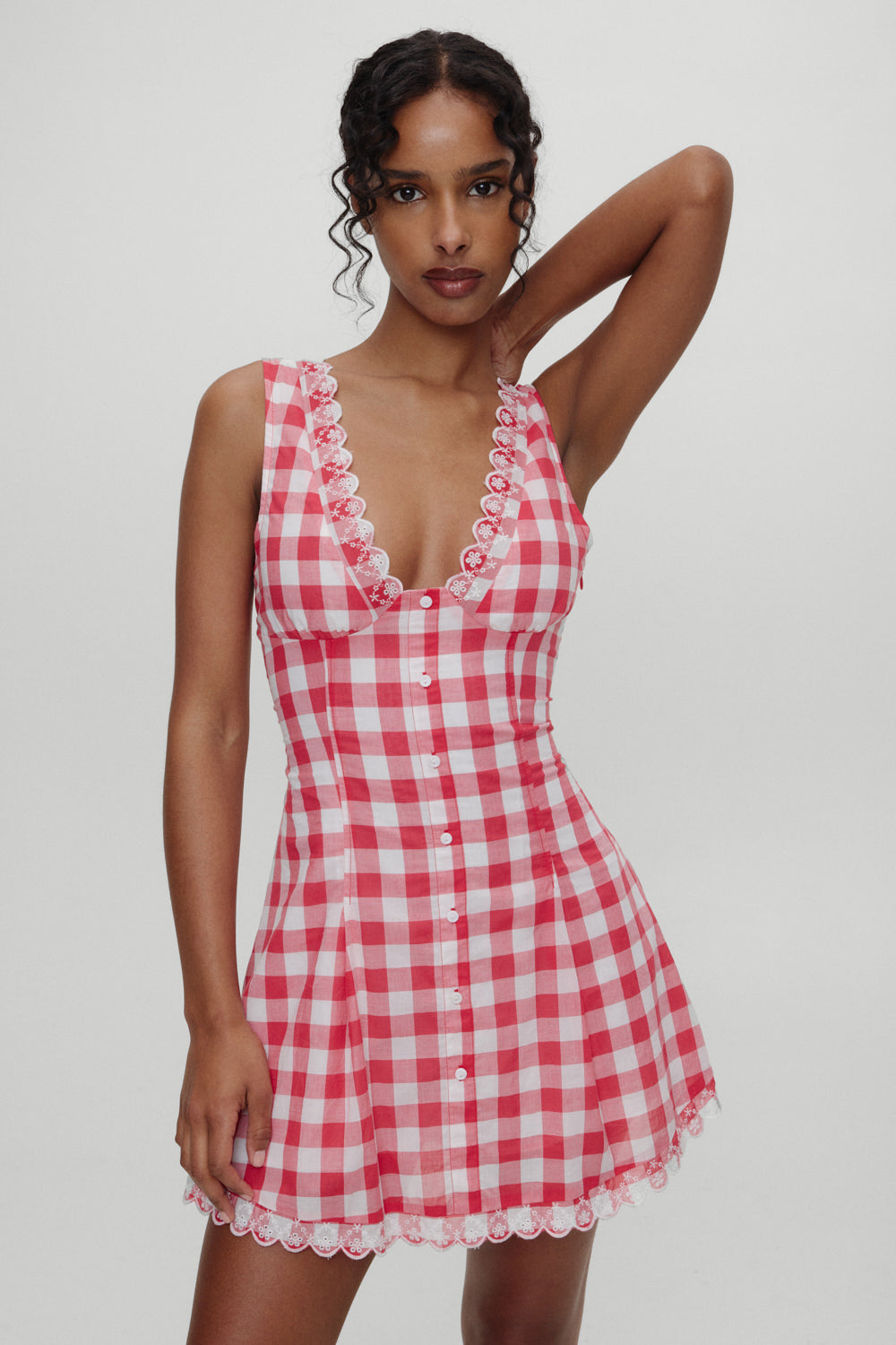 Frankies Bikinis sale x BELLA HADID Farm Gingham Mini Dress - Malibu Picnic
