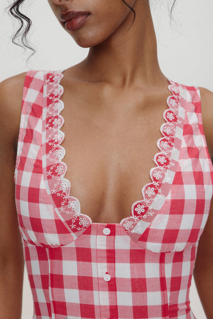 Frankies Bikinis sale x BELLA HADID Farm Gingham Mini Dress - Malibu Picnic