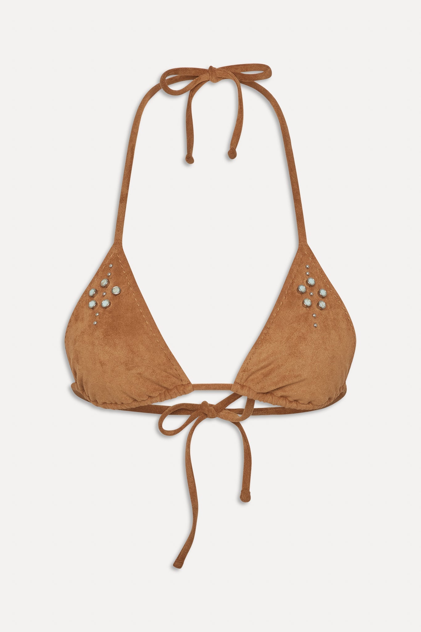 Frankies Bikinis sale x BELLA HADID Paradise Suede Halter Bikini Top - Sunkissed Suede