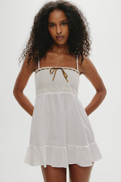 Frankies Bikinis sale Paris Cotton Babydoll Dress - Daisy White