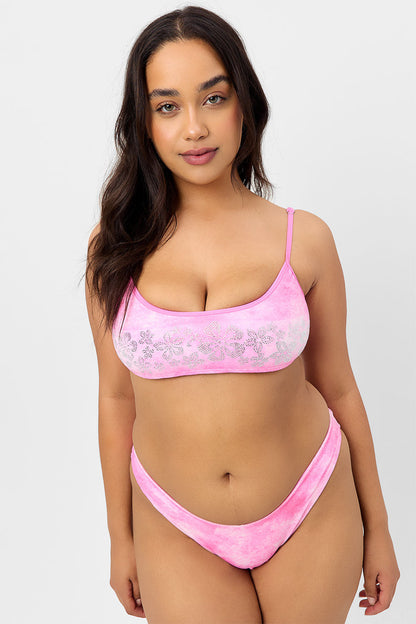 Frankies Bikinis sale Dallas Terry Bralette Bikini Top - Distorted Pink Dye