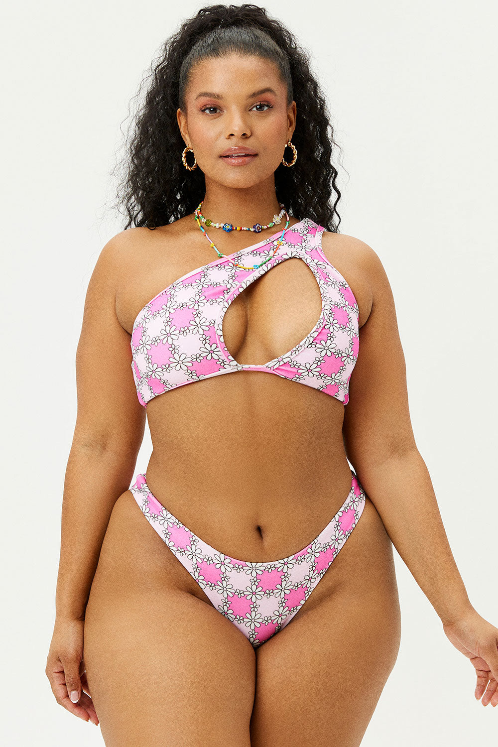 Frankies Bikinis sale Syd Terry One Shoulder Bikini Top - Pink Daisy