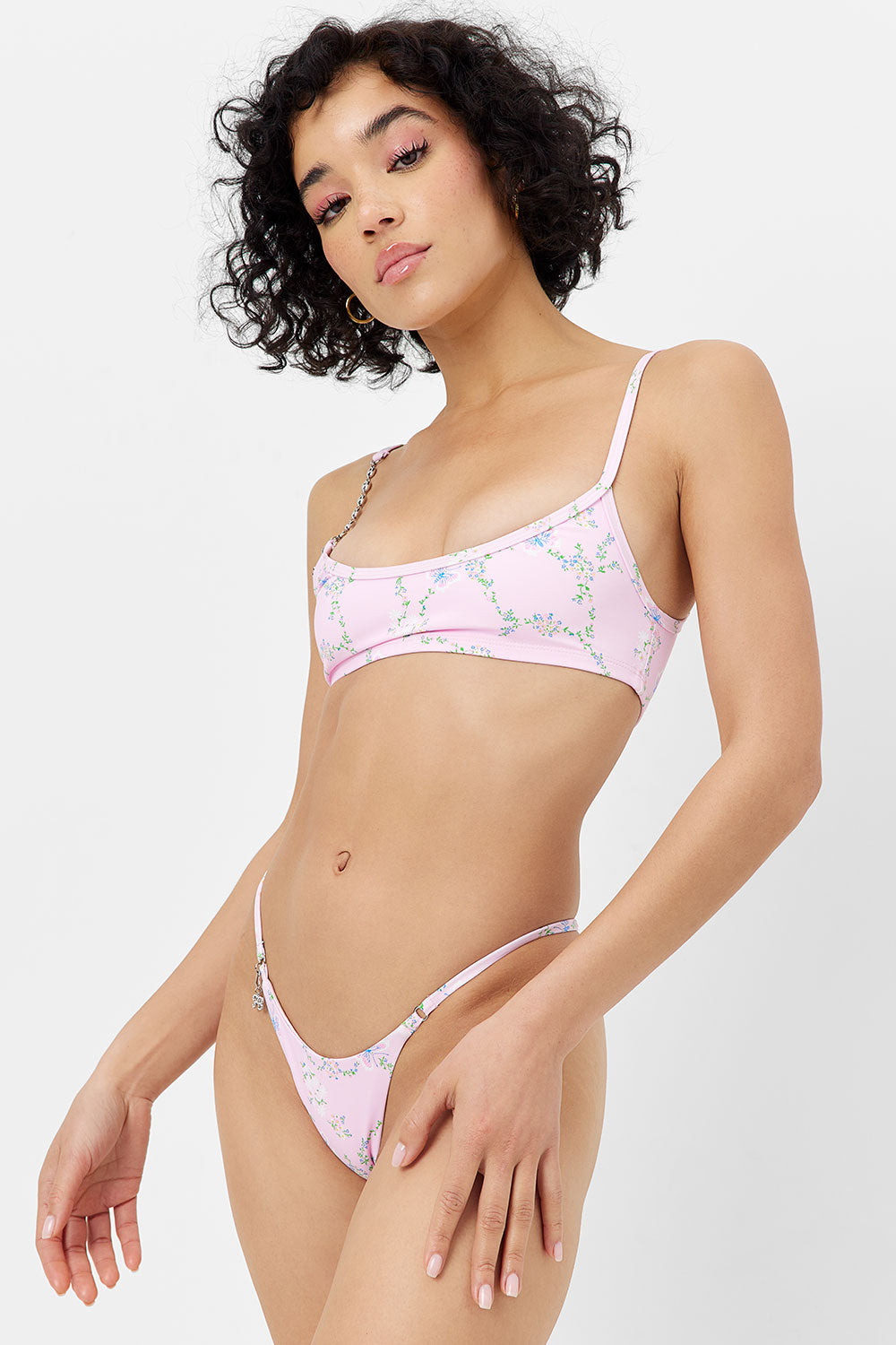 Frankies Bikinis sale Dallas Floral Chain Bikini Top - Fairytale