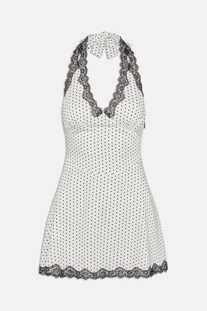 Frankies Bikinis sale Audrey Satin Mini Dress - White Polka Dot