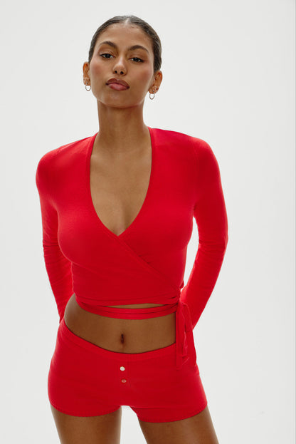 Frankies Bikinis sale Whisper Long Sleeve Wrap Top - Cherry