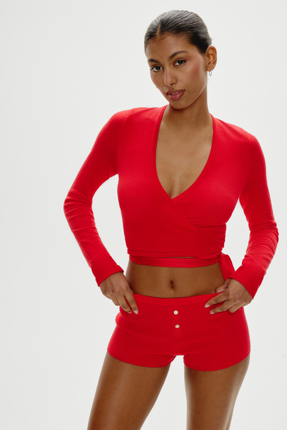 Frankies Bikinis sale Whisper Long Sleeve Wrap Top - Cherry