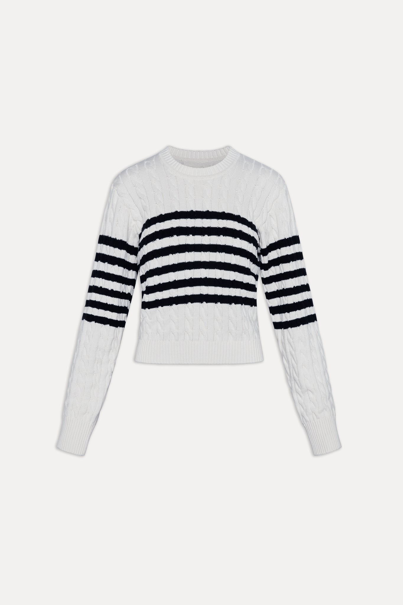 Frankies Bikinis sale Varsity Striped Cable Knit Sweater - Ivory