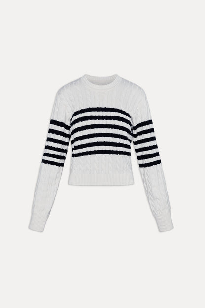 Frankies Bikinis sale Varsity Striped Cable Knit Sweater - Ivory