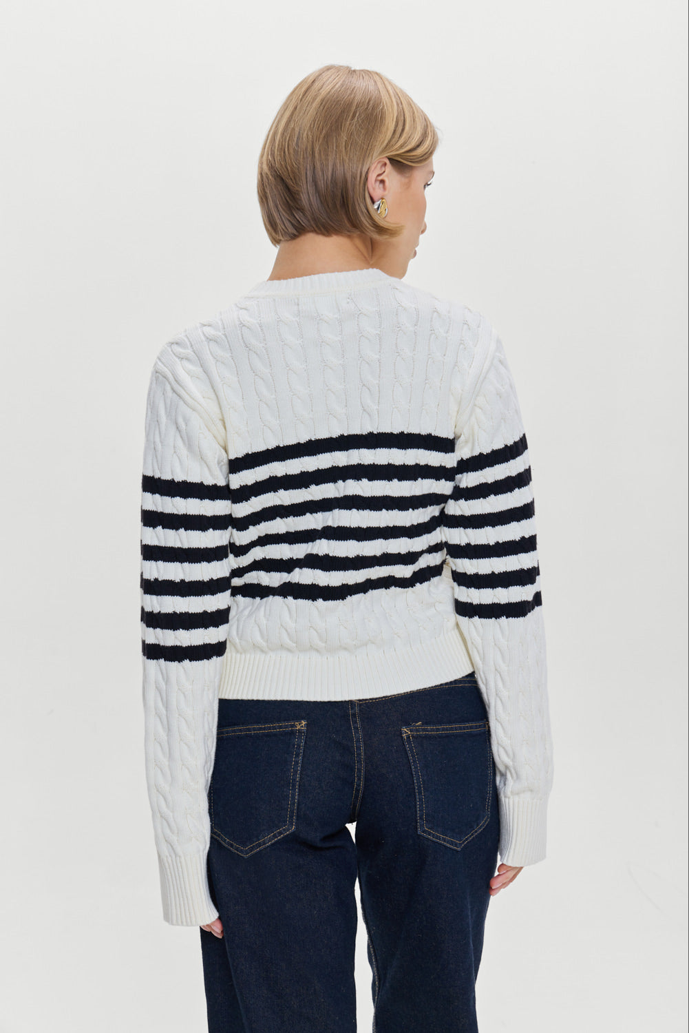 Frankies Bikinis sale Varsity Striped Cable Knit Sweater - Ivory