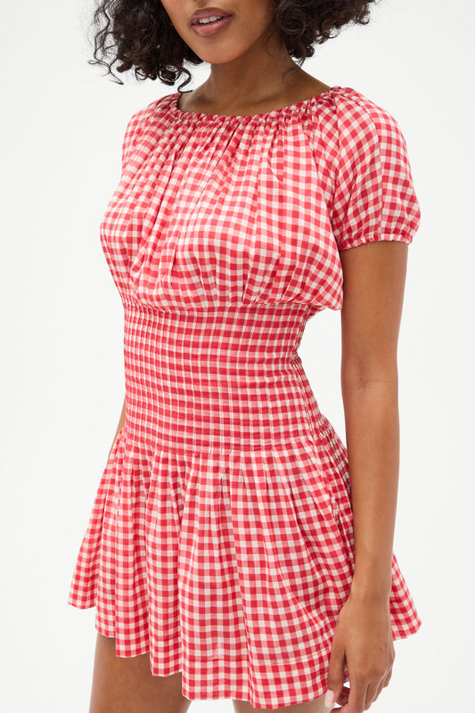Frankies Bikinis sale Sadie Gingham Mini Dress - Cherry Gingham