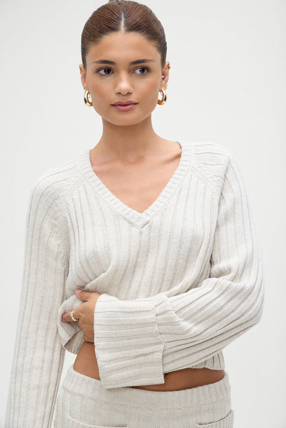 Frankies Bikinis sale Ashton Cotton Knit Sweater - Cream