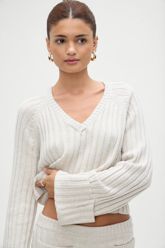 Frankies Bikinis sale Ashton Cotton Knit Sweater - Cream