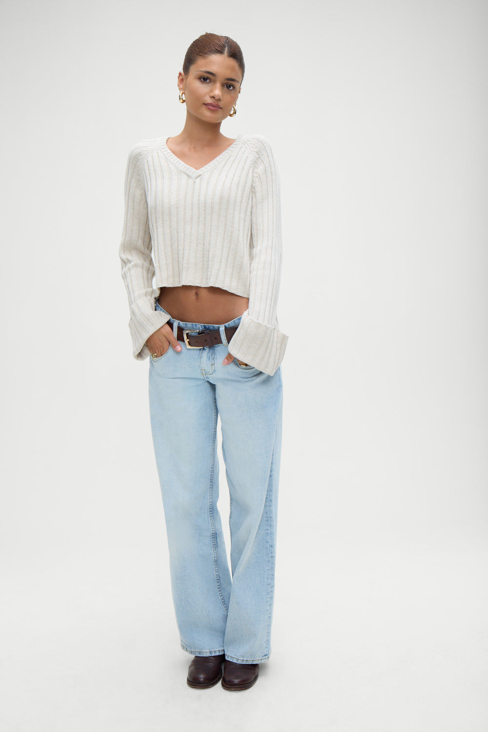 Frankies Bikinis sale Ashton Cotton Knit Sweater - Cream
