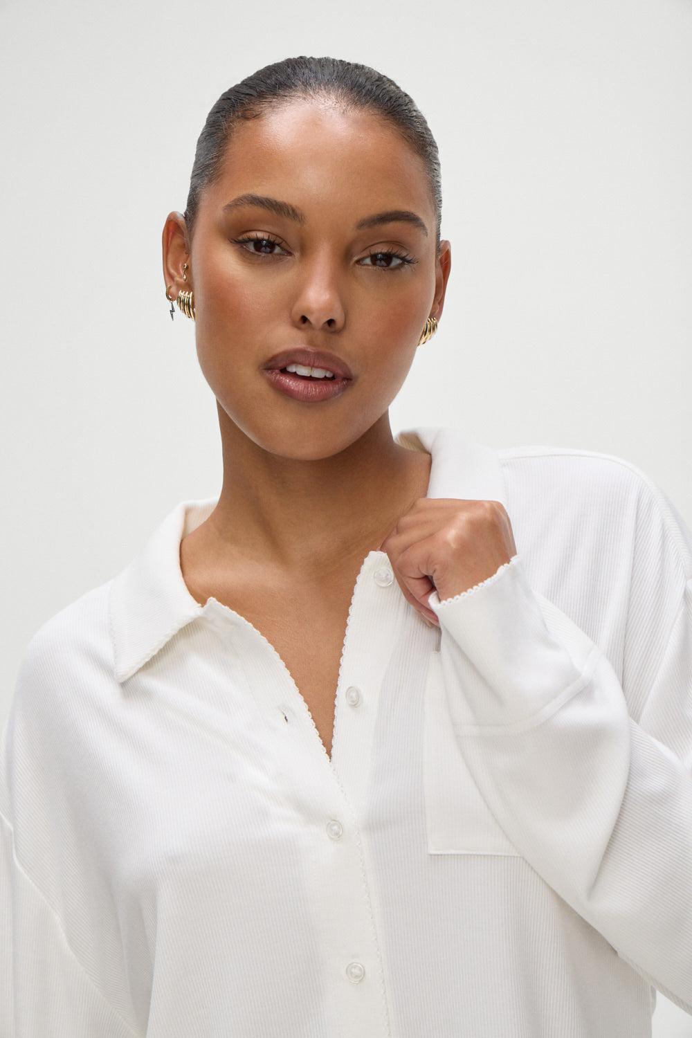 Frankies Bikinis sale Rory Long Sleeve Sleep Shirt - Seashell