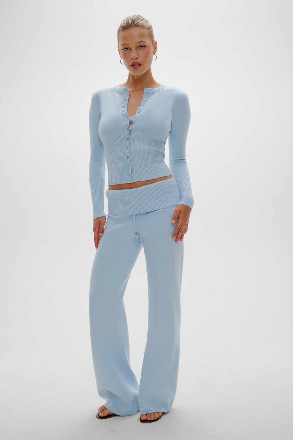 Frankies Bikinis sale Lenon Button Up Knit Sweater - Daydream