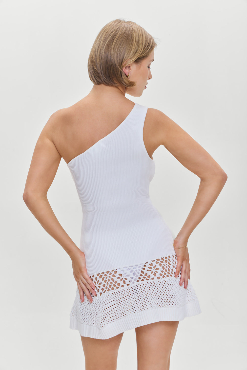 Frankies Bikinis sale Serenade One Shoulder Crochet Dress - White