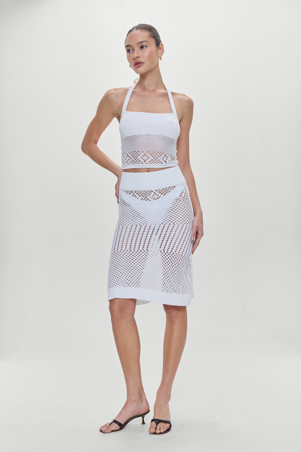 Frankies Bikinis sale Orchard Crochet Midi Skirt - White