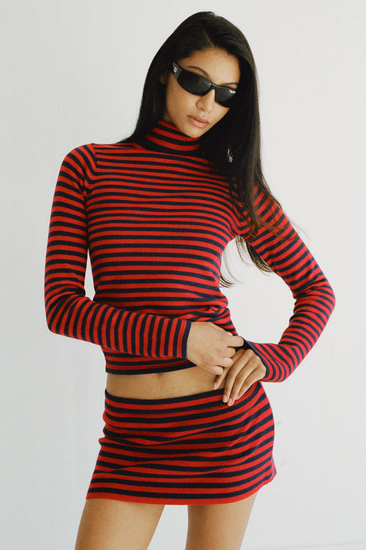 Frankies Bikinis sale Milo Knit Turtleneck Sweater - Sunday Stripe
