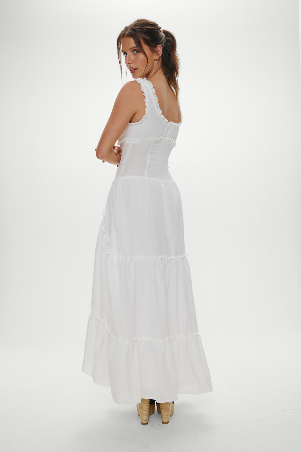 Frankies Bikinis sale Keepsake Cotton Ruffle Maxi Dress - Daisy White