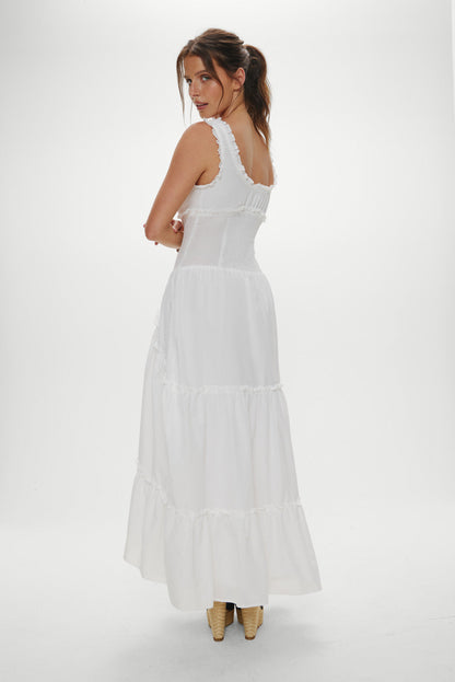 Frankies Bikinis sale Keepsake Cotton Ruffle Maxi Dress - Daisy White