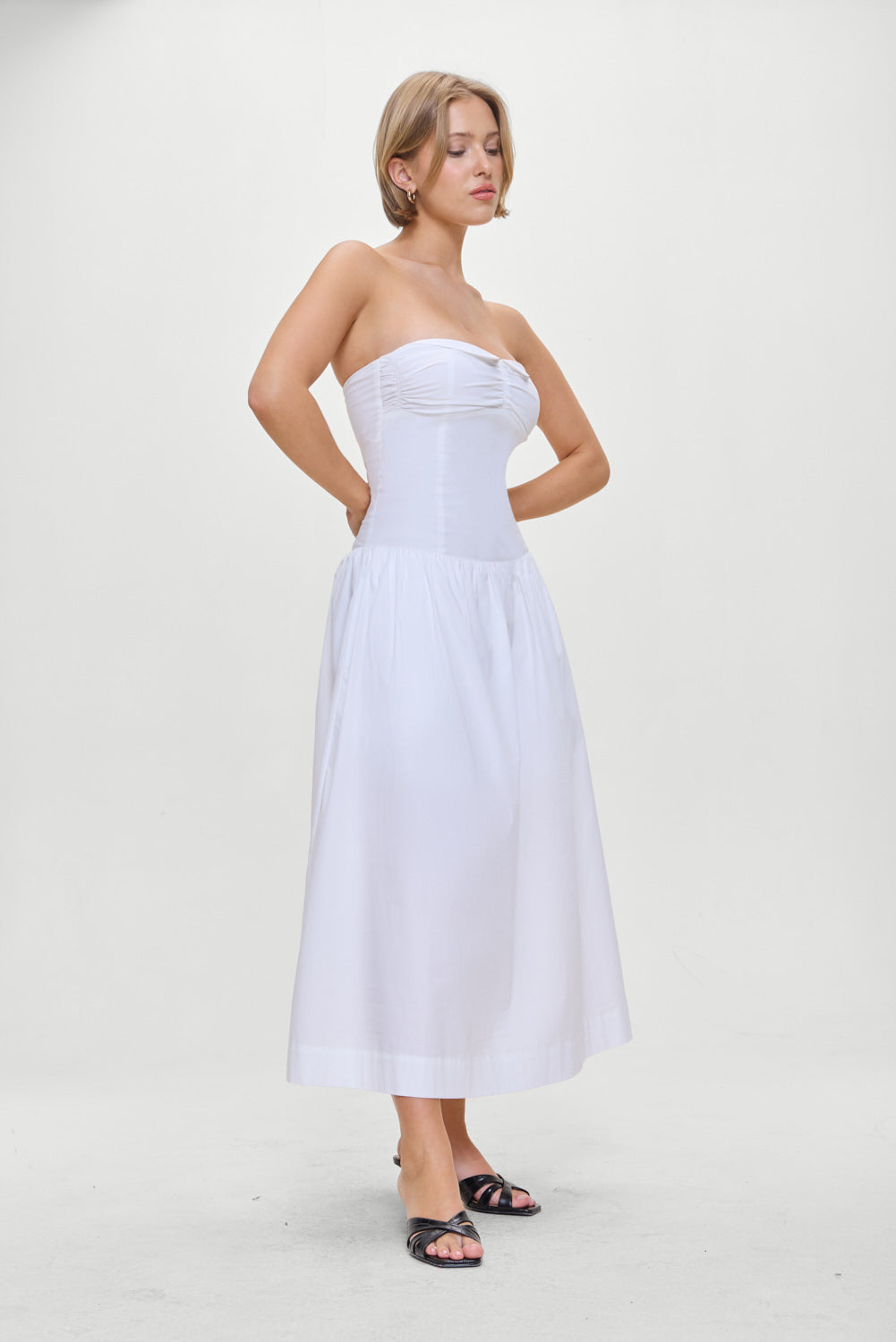 Frankies Bikinis sale Horizon Strapless Collared Midi Dress - White