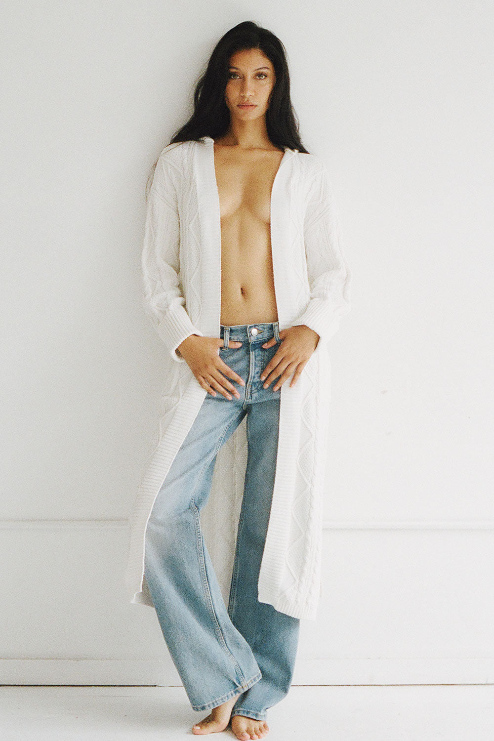 Frankies Bikinis sale Love Story Duster Cardigan - Cloud White