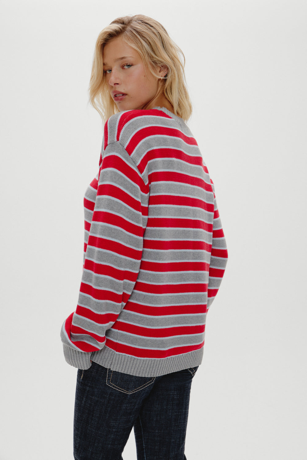 Frankies Bikinis sale Sloane Oversized Knit Sweater - Cloud Cover Stripe