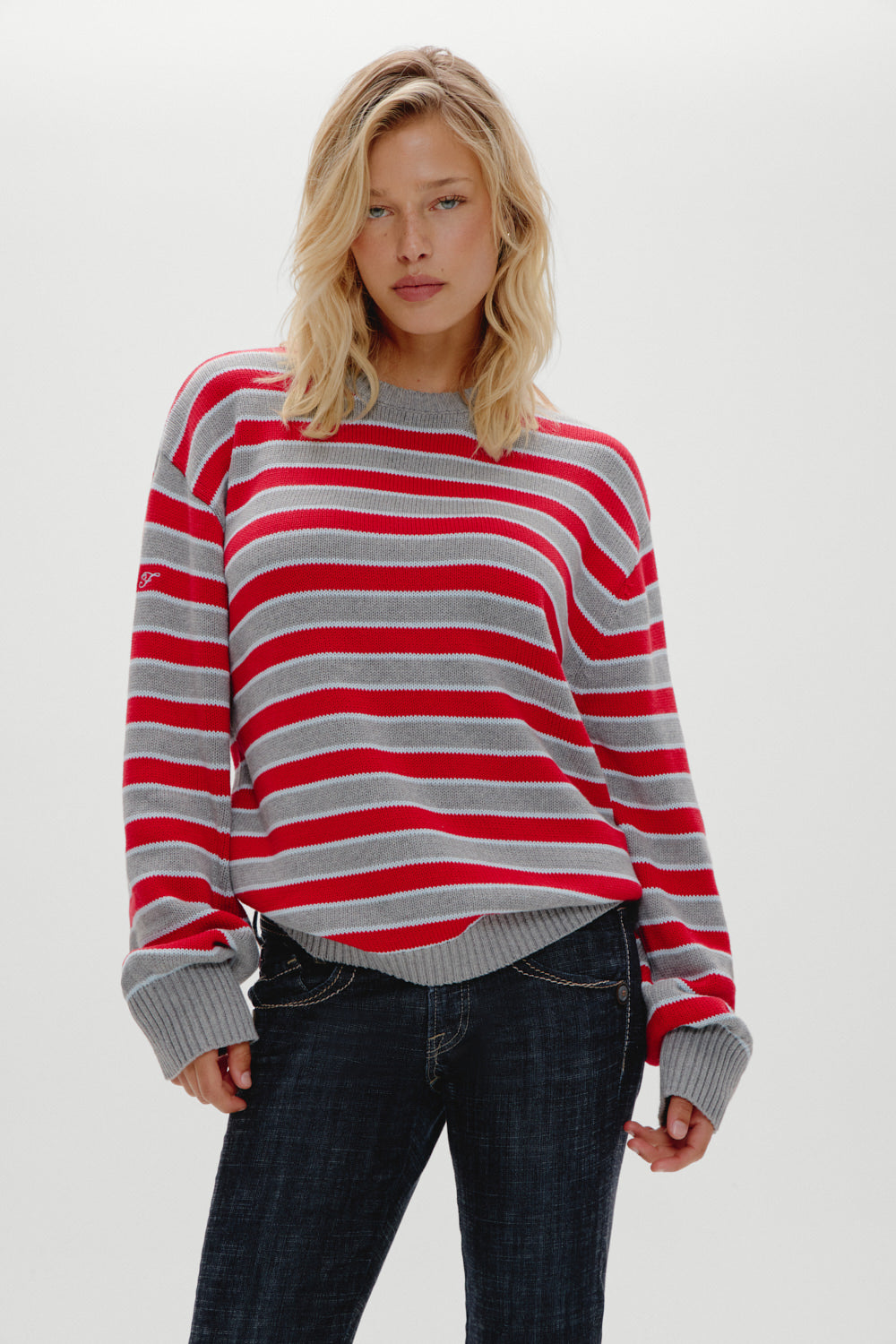 Frankies Bikinis sale Sloane Oversized Knit Sweater - Cloud Cover Stripe