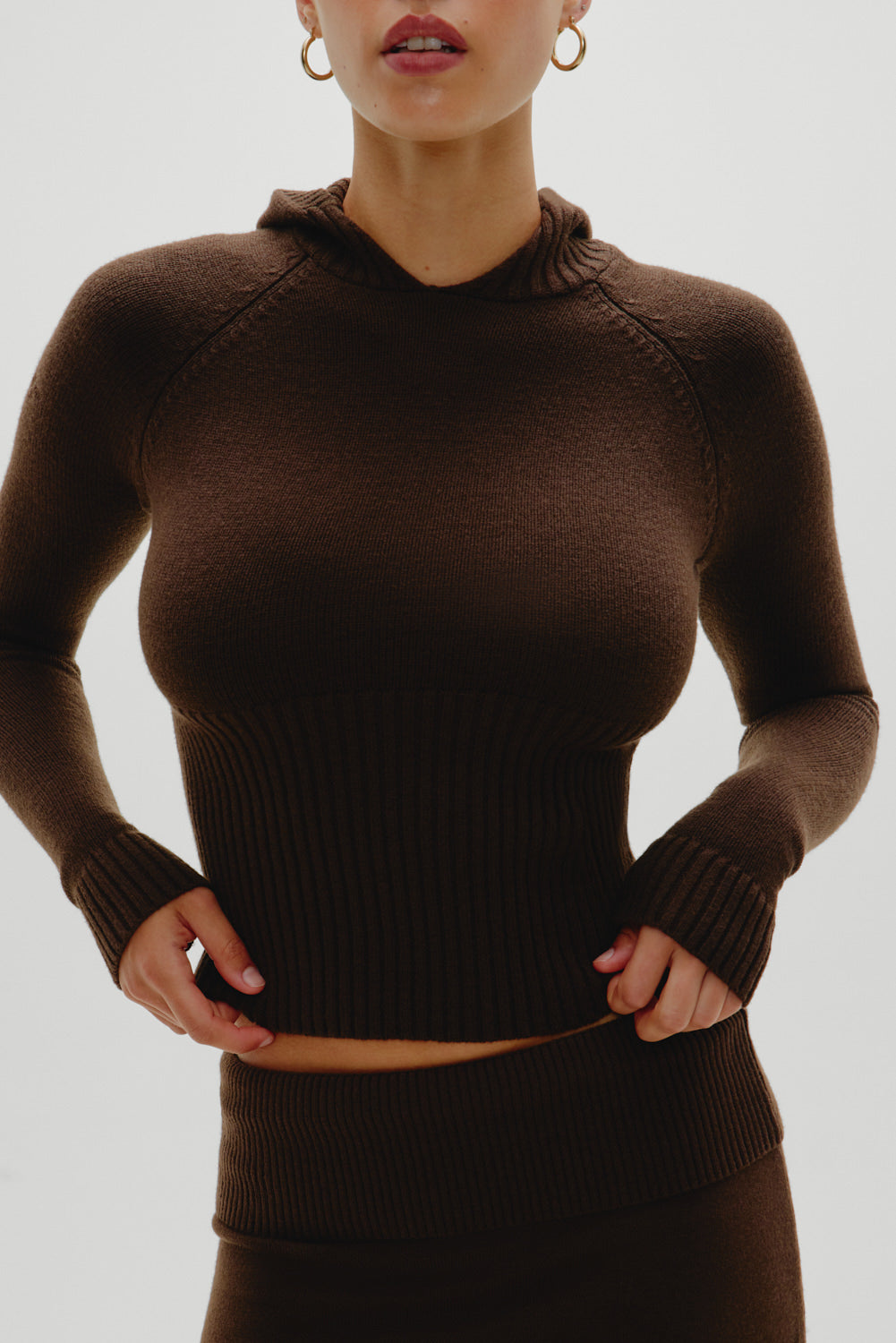 Frankies Bikinis sale Hazel Knit Hoodie - Chocolate Brown