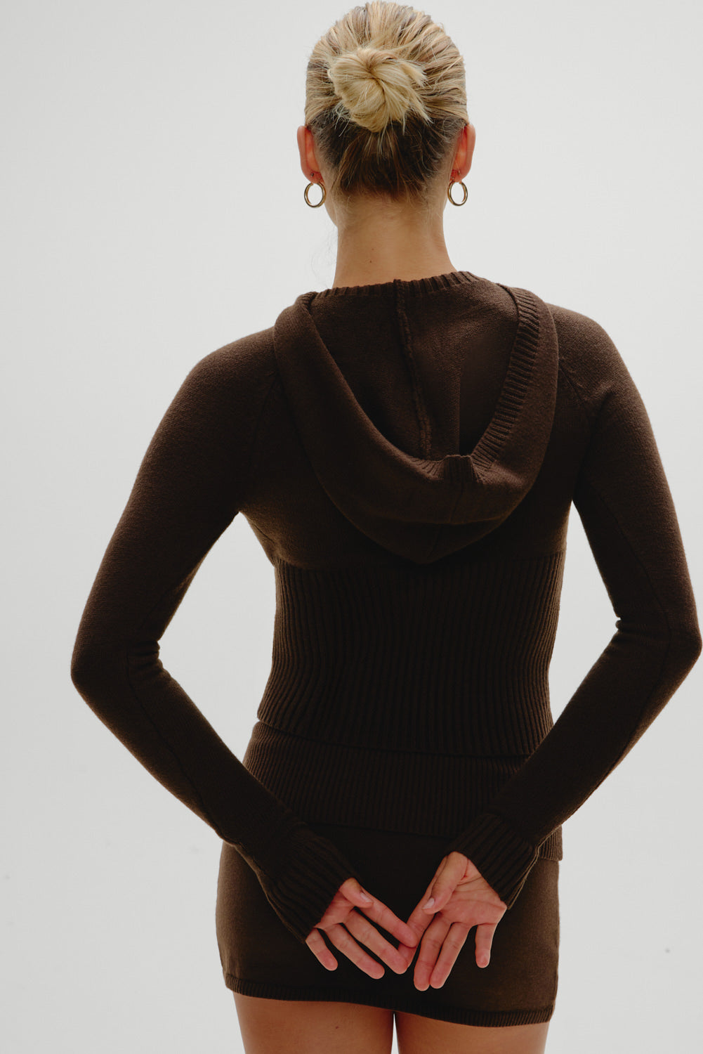 Frankies Bikinis sale Hazel Knit Hoodie - Chocolate Brown
