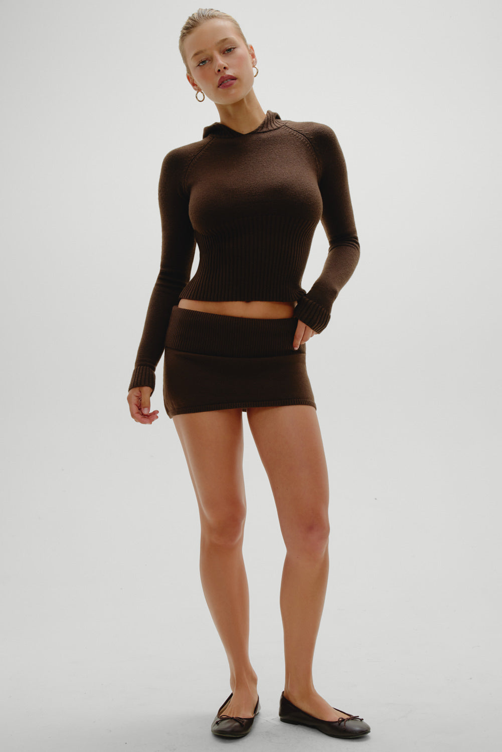 Frankies Bikinis sale Hazel Knit Hoodie - Chocolate Brown