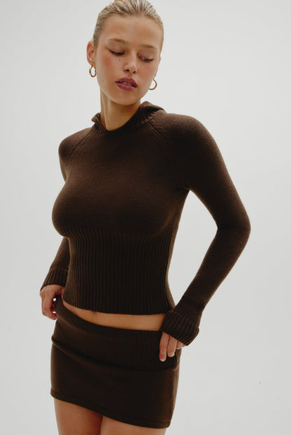 Frankies Bikinis sale Hazel Knit Hoodie - Chocolate Brown
