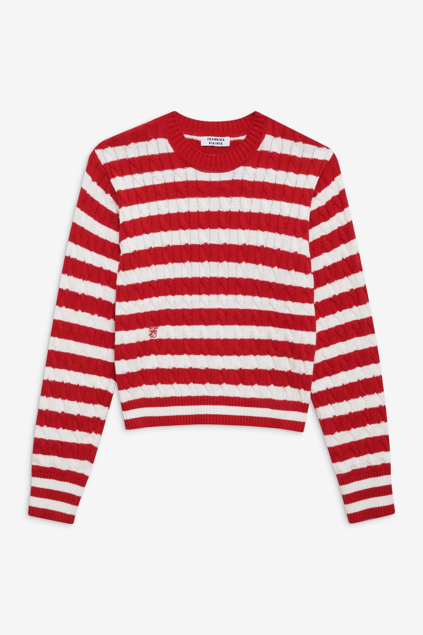 Frankies Bikinis sale Varsity Cable Knit Sweater - Heartstrings Stripe