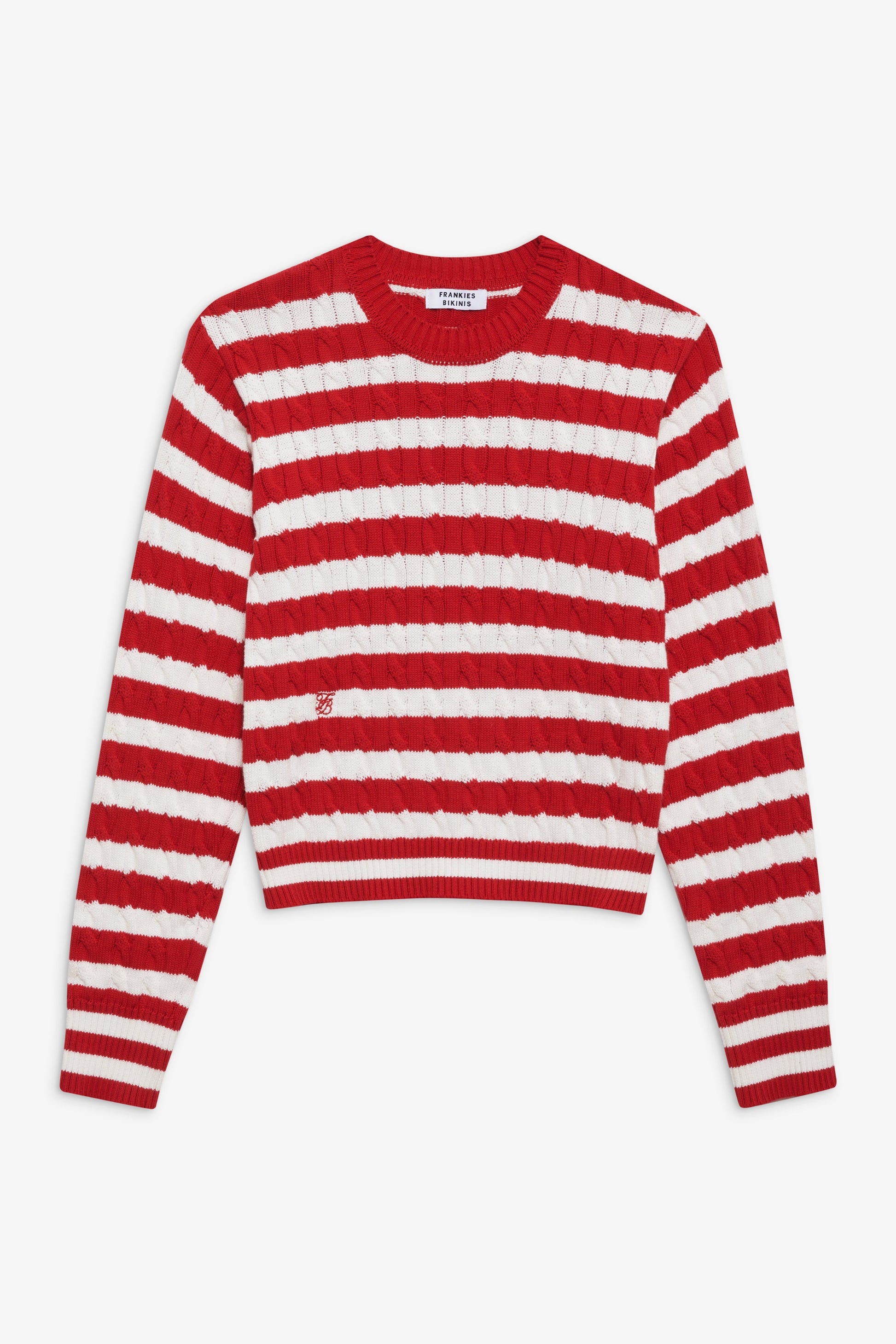 Frankies Bikinis sale Varsity Cable Knit Sweater - Heartstrings Stripe