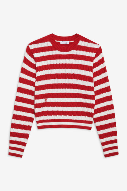 Frankies Bikinis sale Varsity Cable Knit Sweater - Heartstrings Stripe
