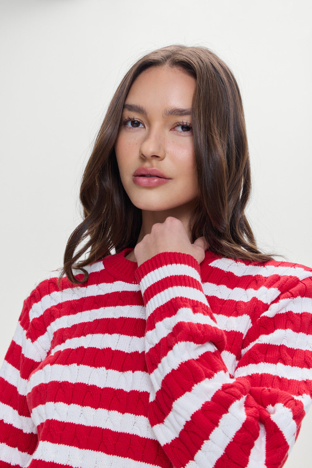 Frankies Bikinis sale Varsity Cable Knit Sweater - Heartstrings Stripe