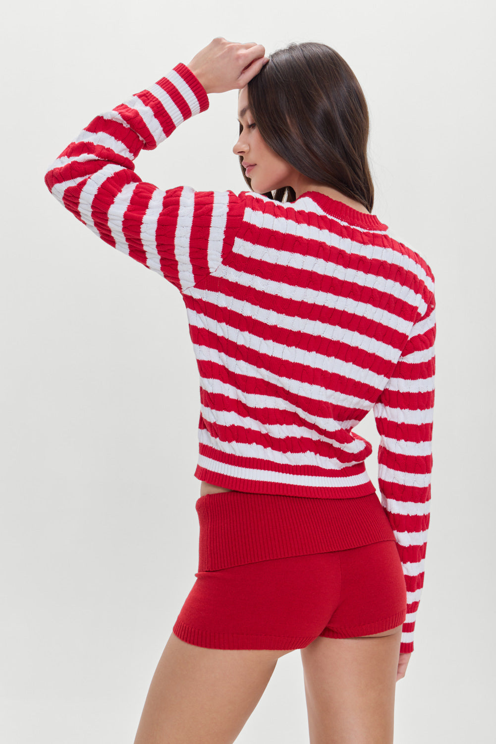 Frankies Bikinis sale Varsity Cable Knit Sweater - Heartstrings Stripe