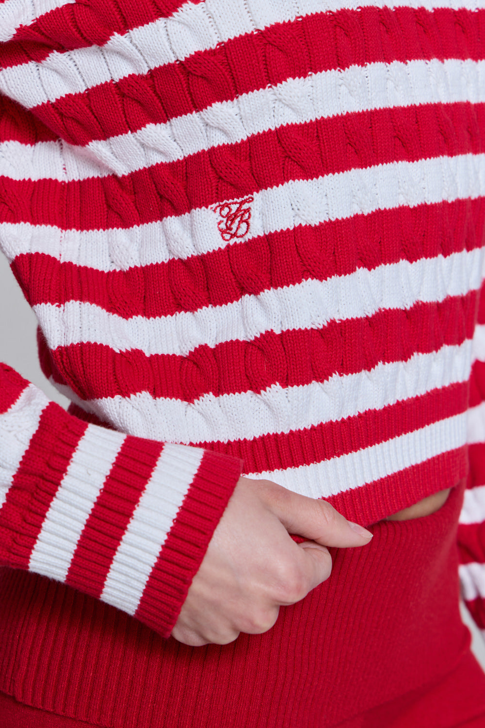 Frankies Bikinis sale Varsity Cable Knit Sweater - Heartstrings Stripe